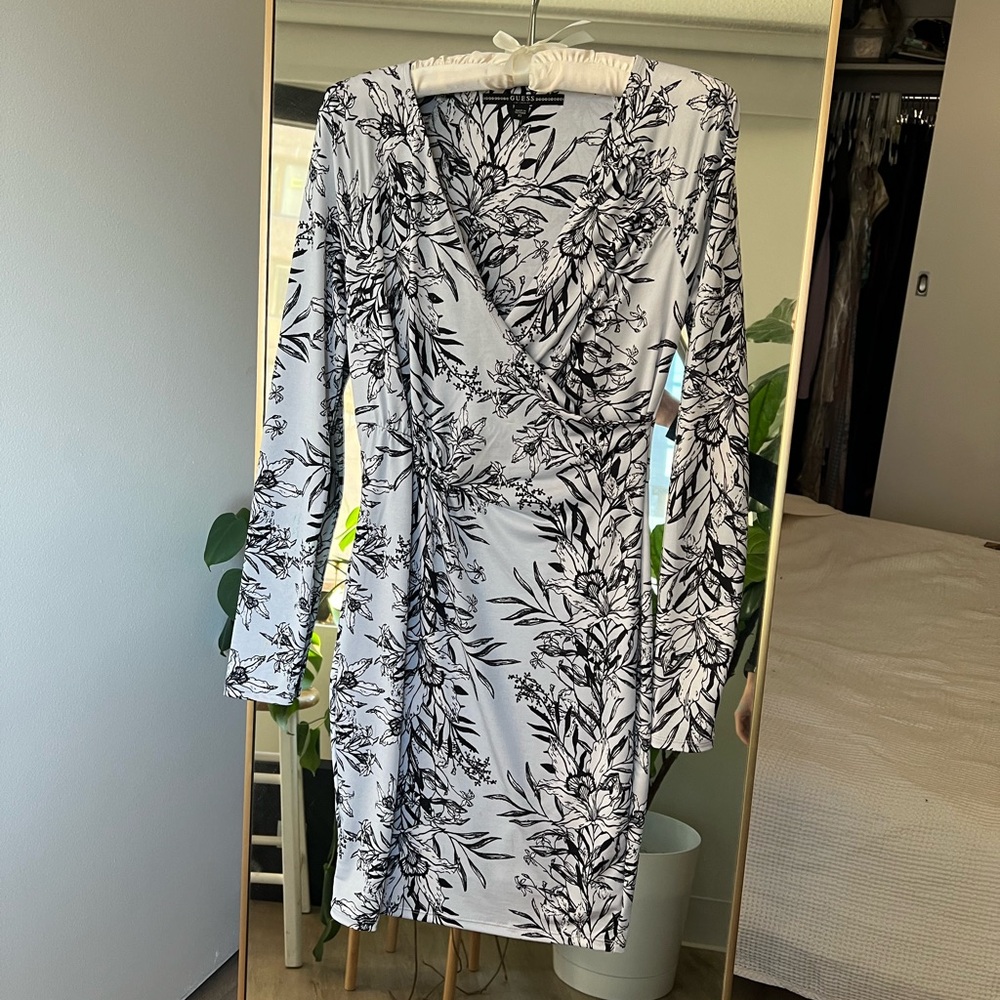 Blue floral GUESS faux wrap dress, XS